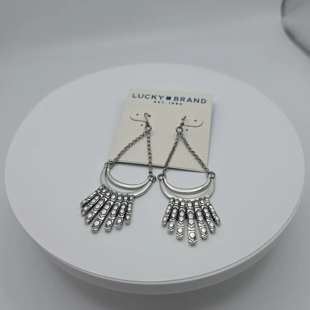 New!‎ LUCKY BRAND Fringe Earrings Etched Silver Tone Dangle Drop 3